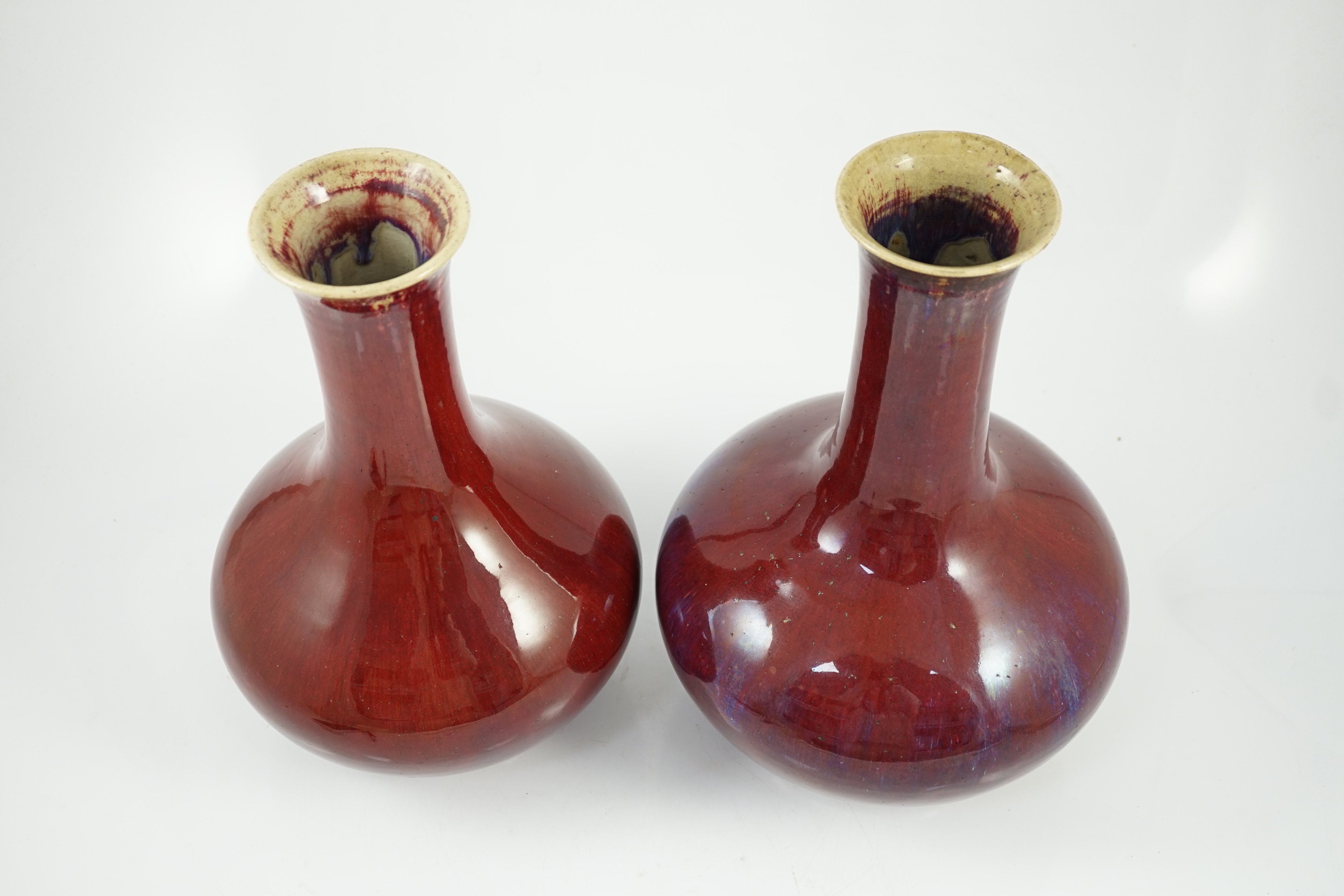 Two large Chinese flambé glazed bottle vases, 18th century